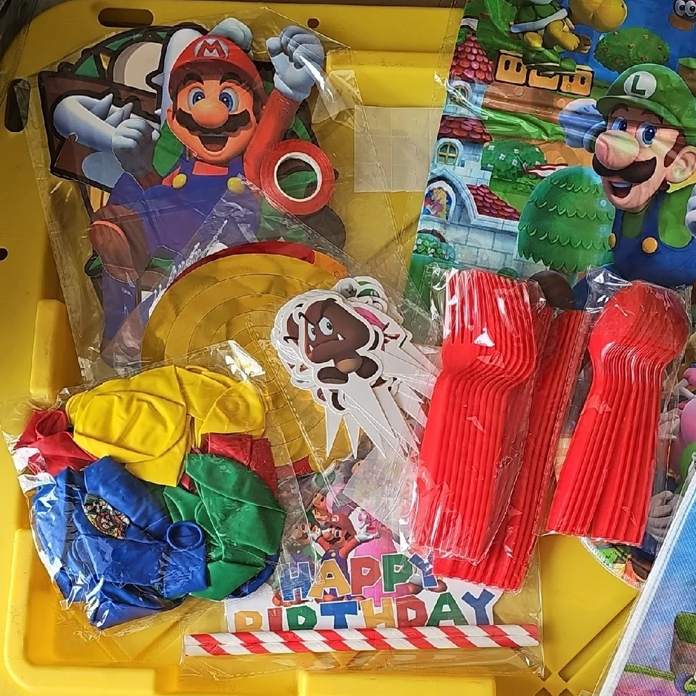 Nintendo Super Mario Brothers Colorful Party Set with Red and Blue Accents
